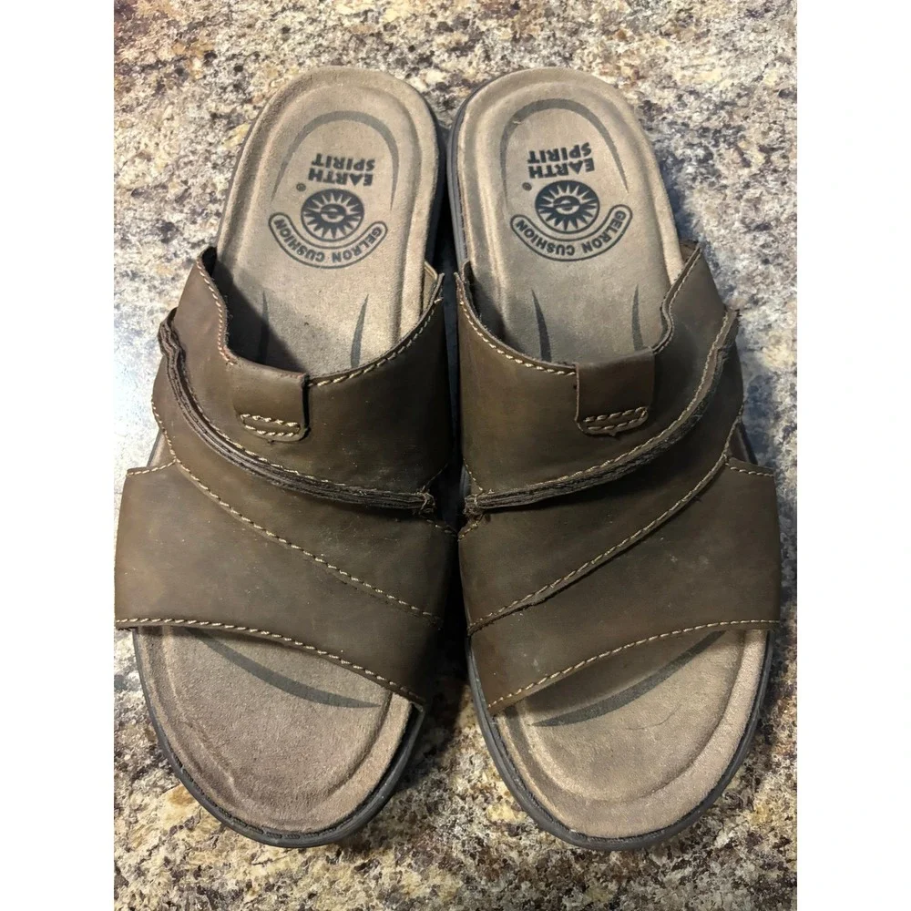 Earth Spirit Mens Brown Gelron Cushion Slide Sandals Size 12 MNES29ER025